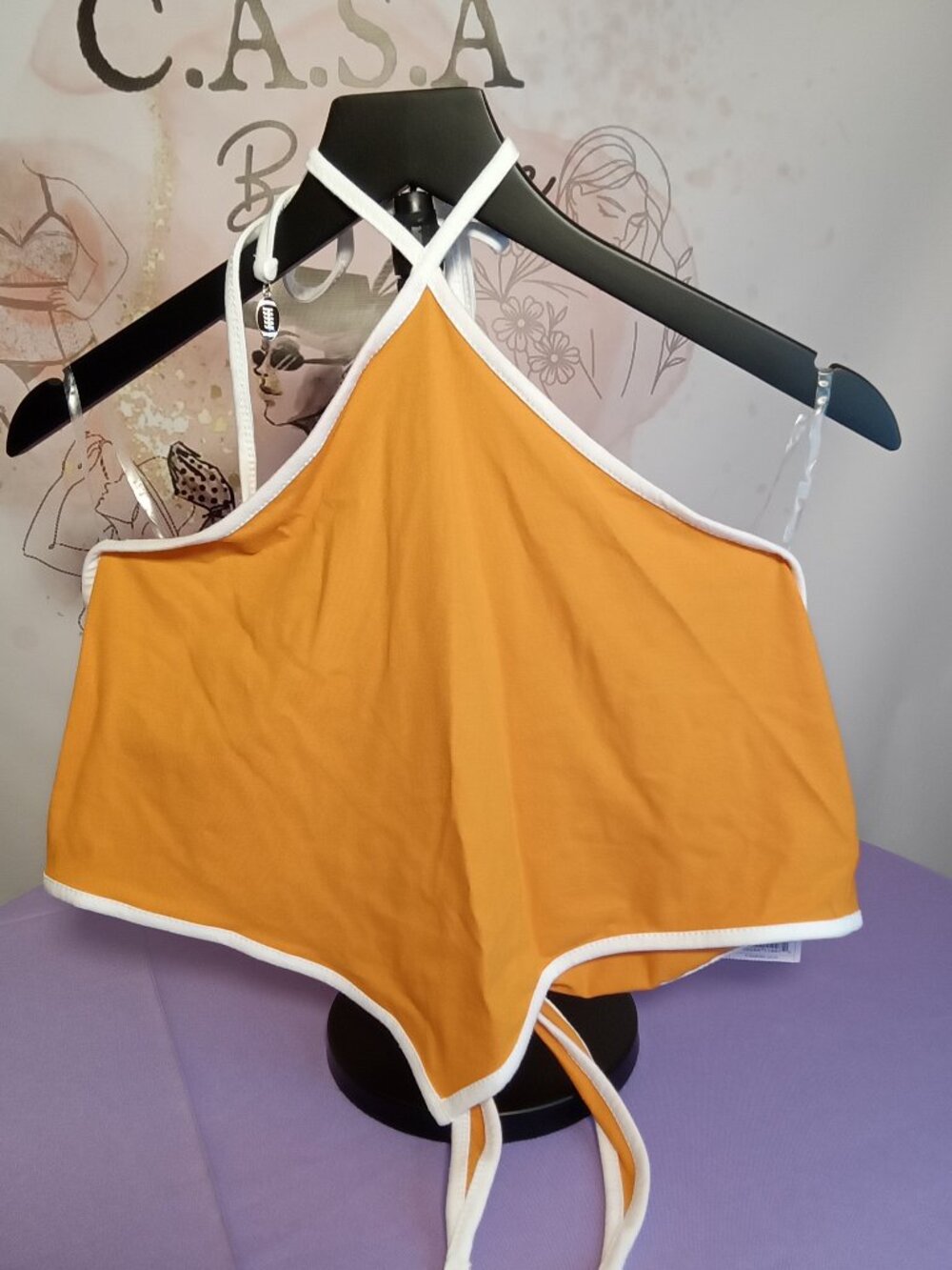 Wild Fable Orange Halter Handkerchief Crop Top White Trim Size Medium NWT